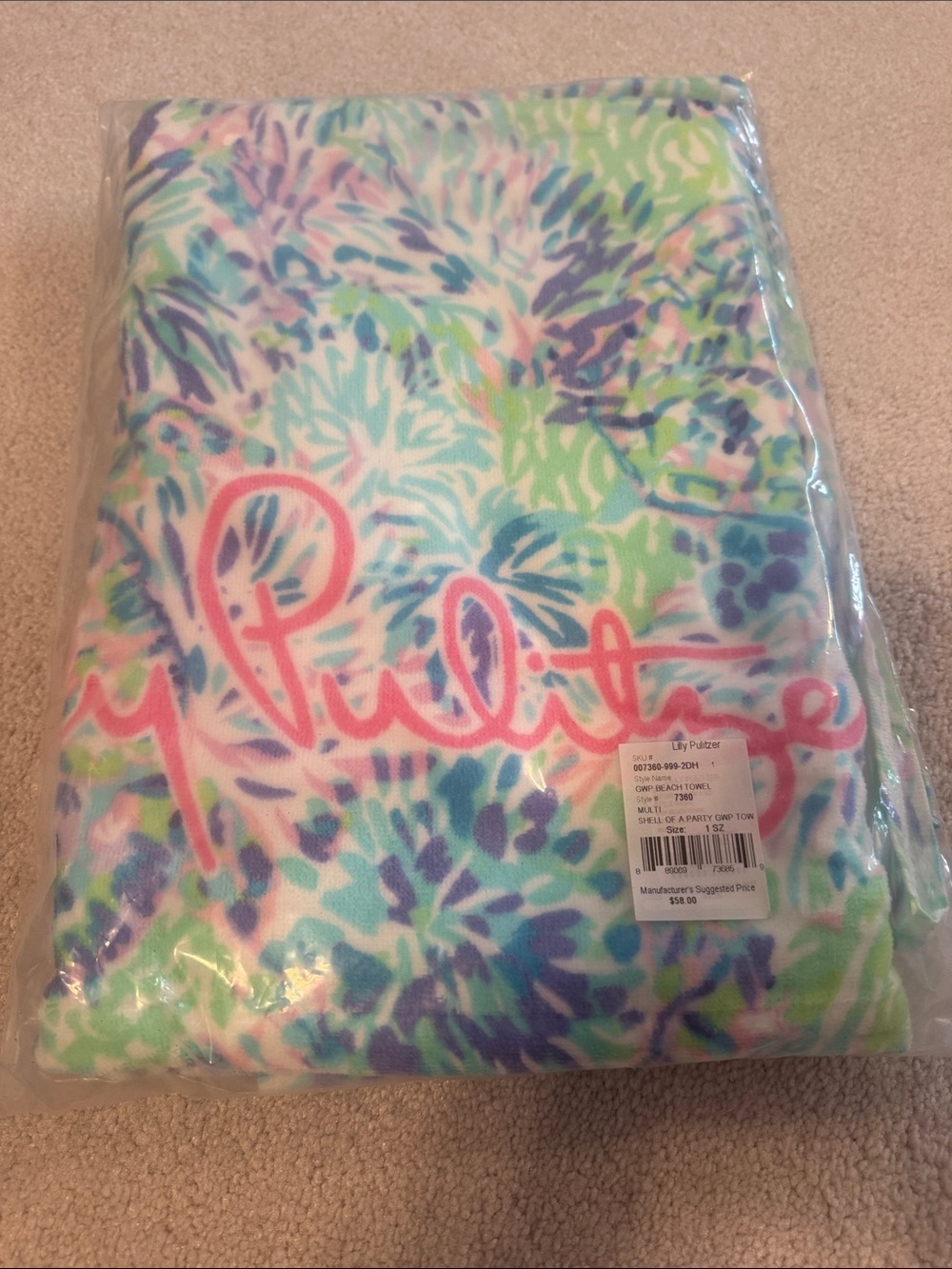 Lilly Pulitzer Pastel Floral Logo Beach Towel